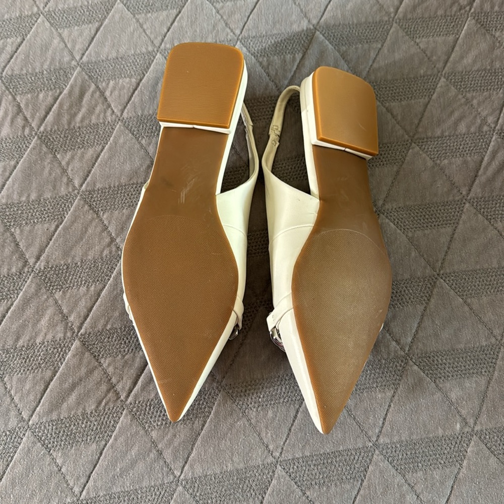 Nordstrom BP White Sling Back Silver Chain Square Heel Size 7 NWT - Picture 5 of 5